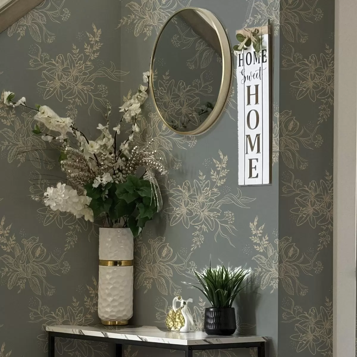 Wallpaper Contour flowers on blue-gray background, elegant botanical pattern a00226