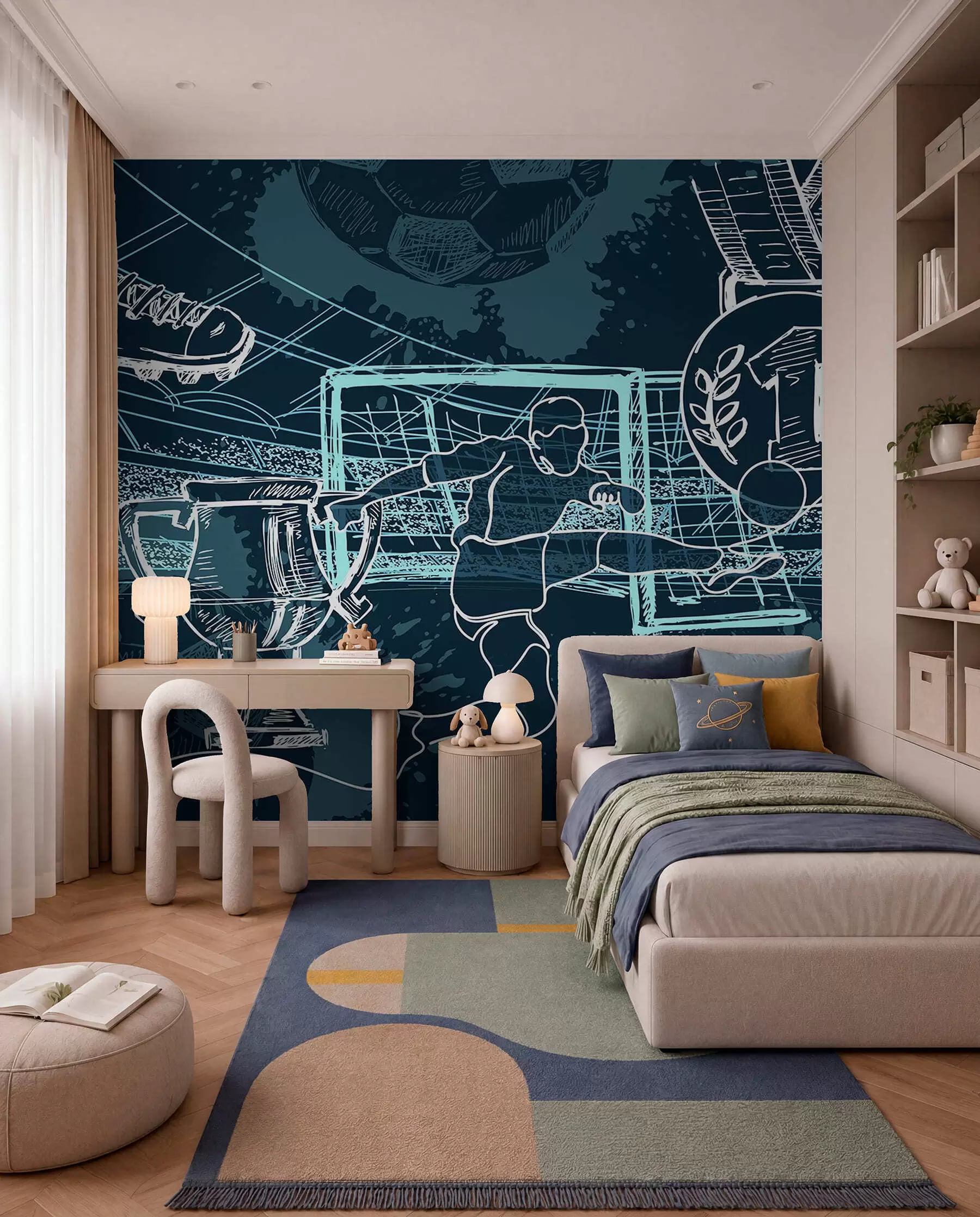 wall murals Football Sketch on Navy w04108v2