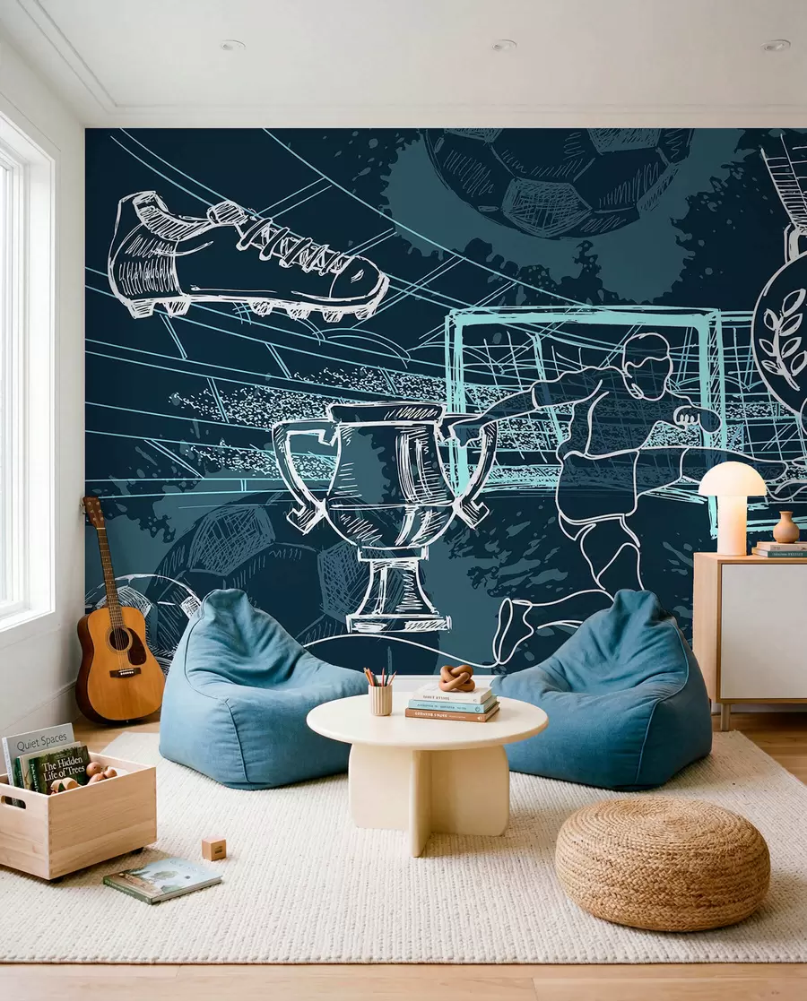 wall murals Football Sketch on Navy w04108v2
