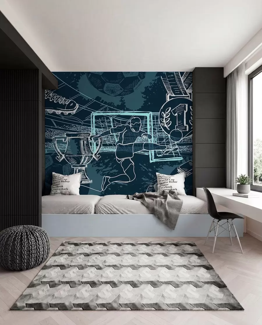 wall murals Football Sketch on Navy w04108v2