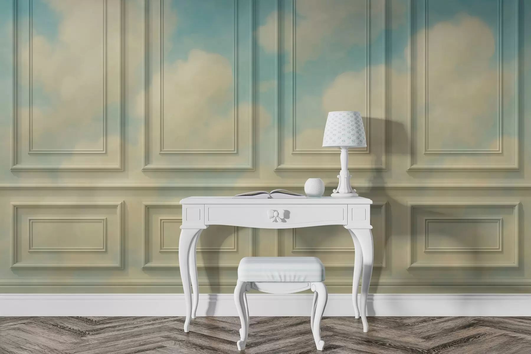 wall murals Moulding imitation with airy clouds w04110