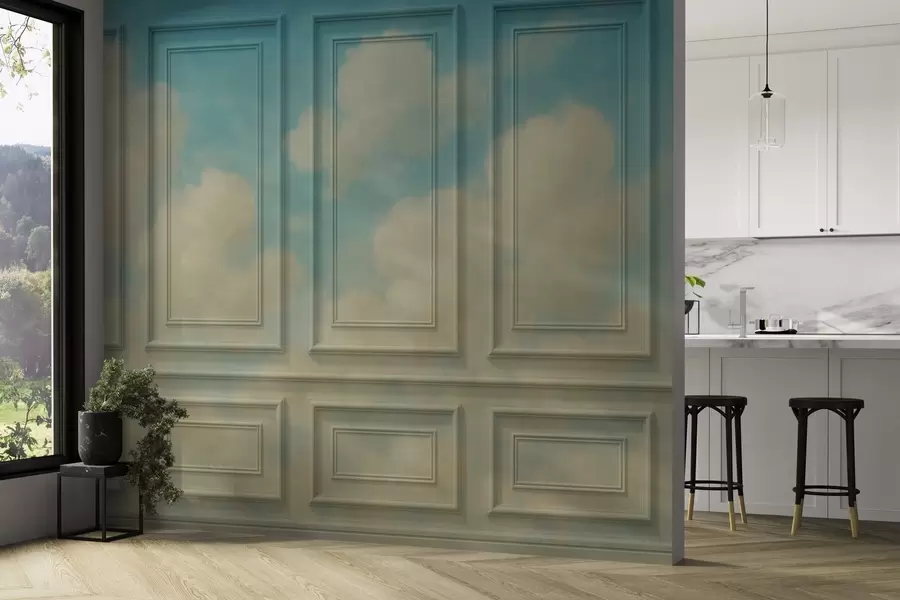 wall murals Moulding imitation with airy clouds w04110