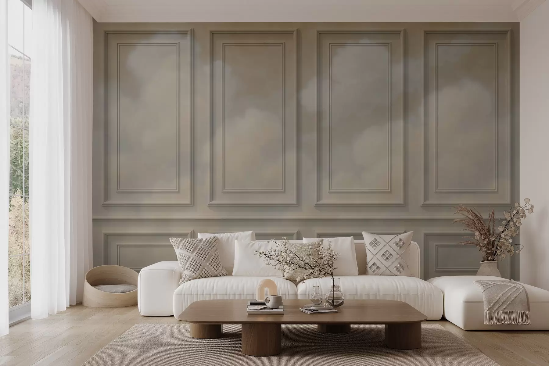 wall murals Moulding imitation with airy clouds w04110v1