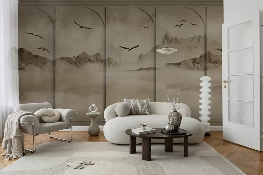 wall murals Mountains through panels w04134v1
