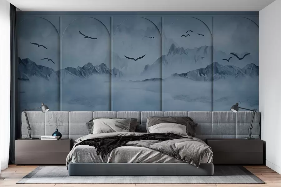 wall murals Mountains through panels w04134