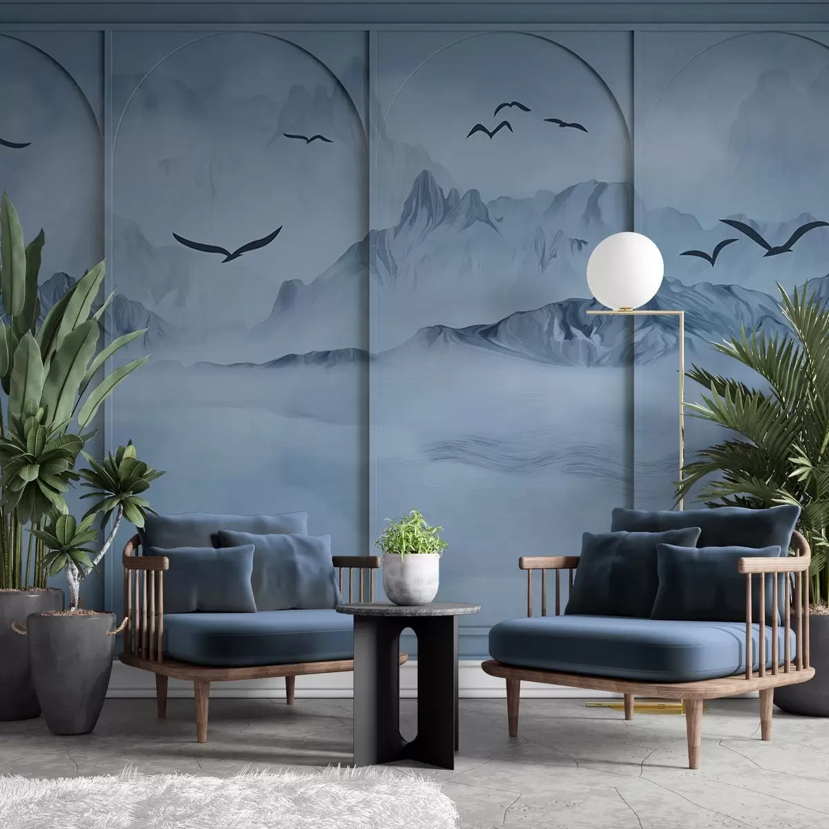 wall murals Mountains through panels w04134