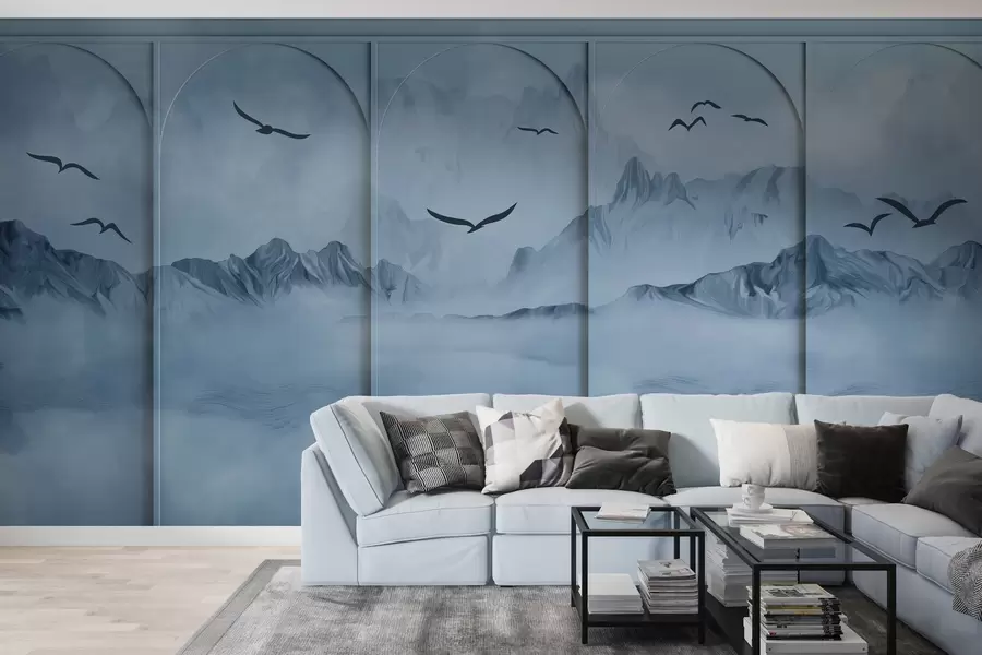 wall murals Mountains through panels w04134