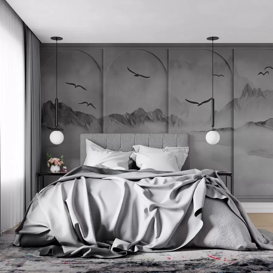 wall murals Mountains through panels w04134v2