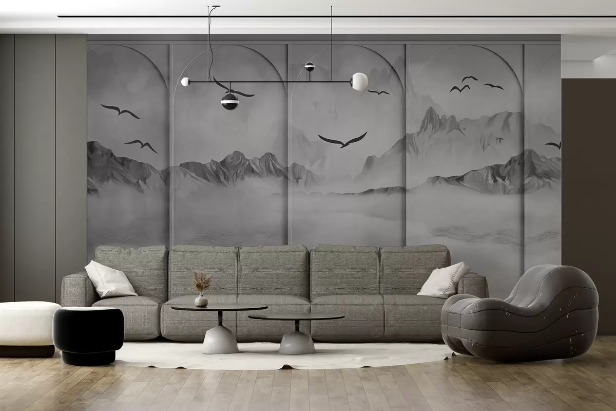 wall murals Mountains through panels w04134v2