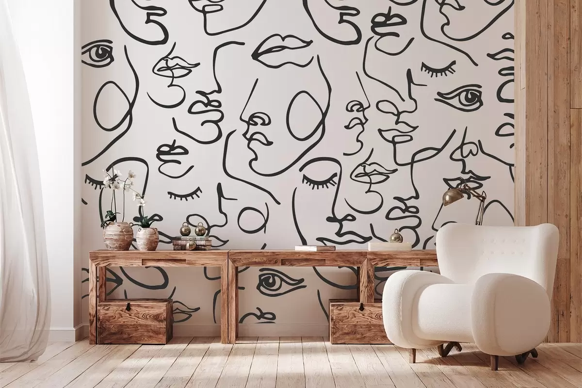 wall murals Abstract faces black color w04121