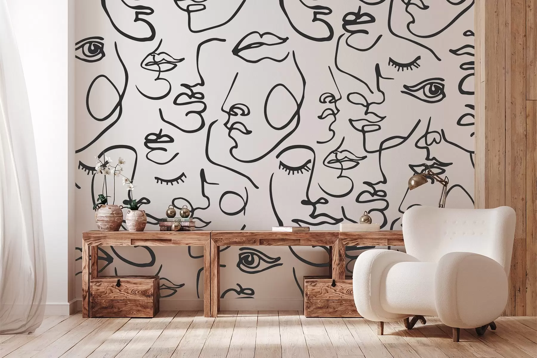 wall murals Abstract faces black color w04121