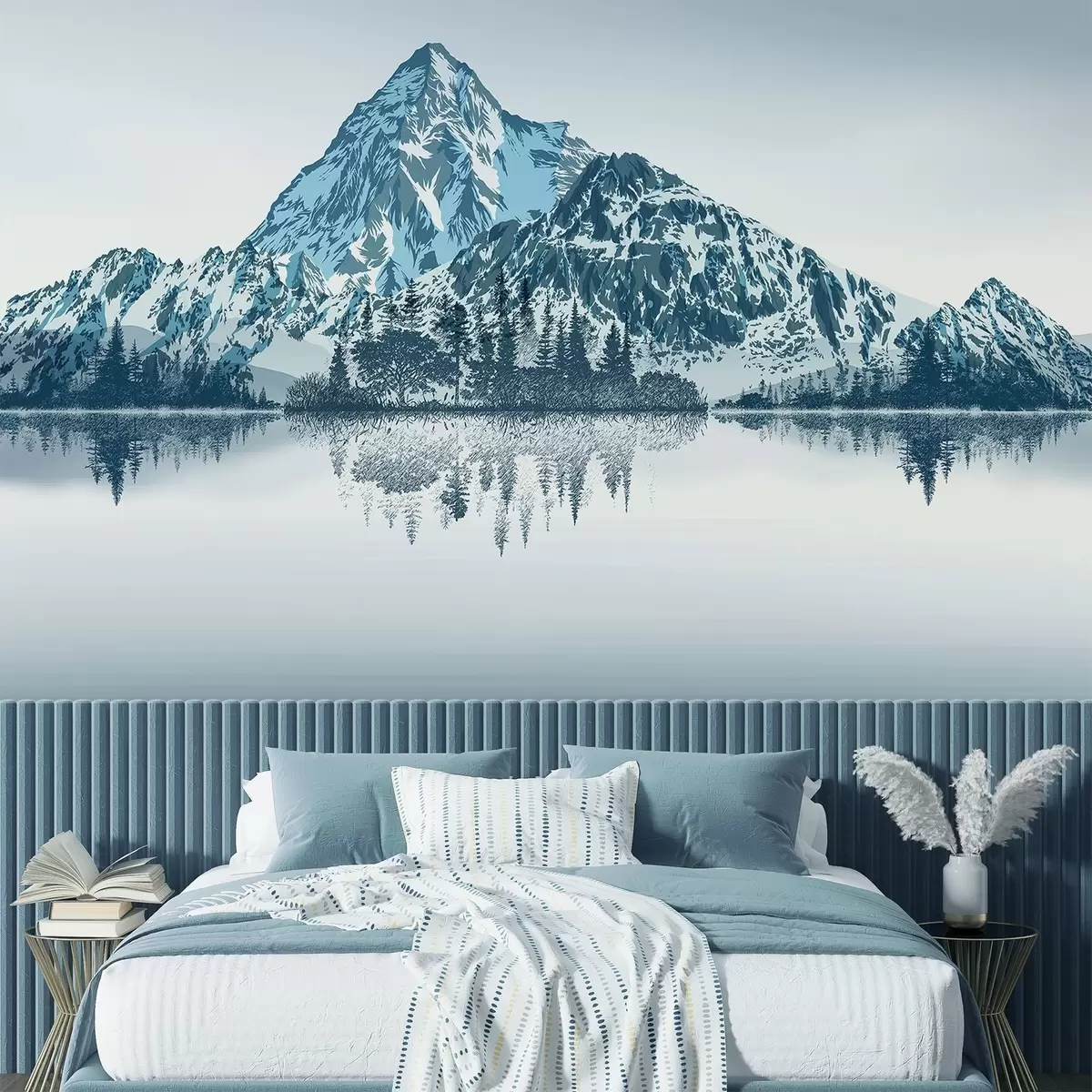 wall murals Mountains, forest and lake w04129