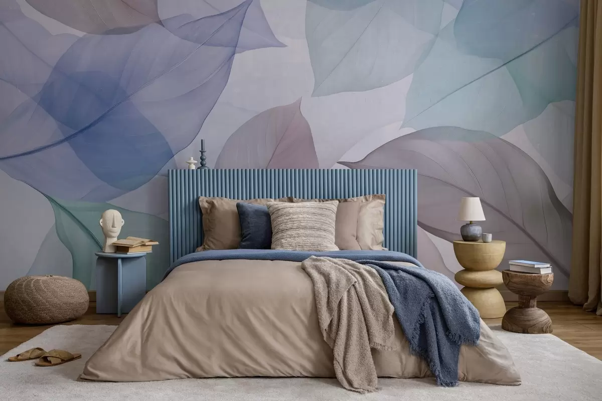wall murals Translucent leaves with veins in blue and brown tones w04075