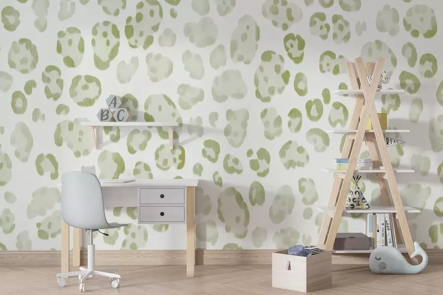 wall murals Leopard print, wool texture, green color w04112v3