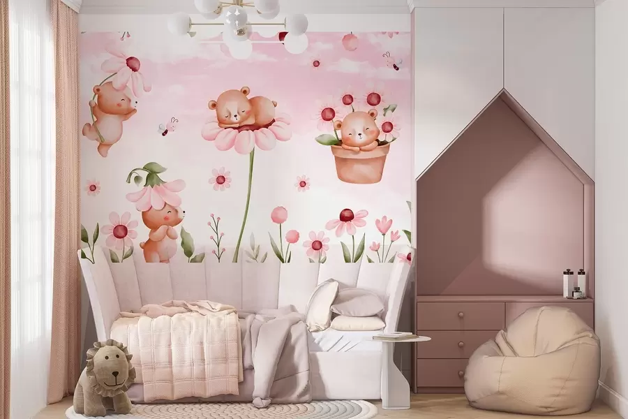 wall murals Bears with flowers, fairy-tale animals w04143