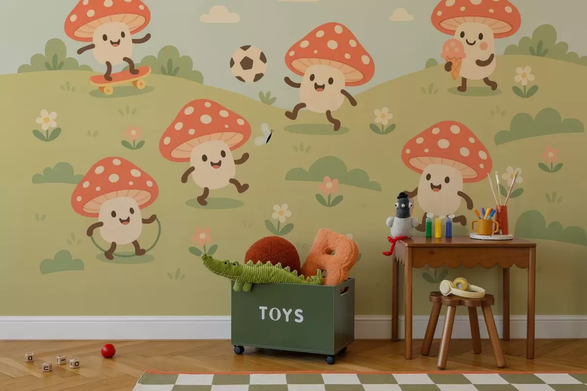 wall murals cheerful mushrooms fly agaric w04140