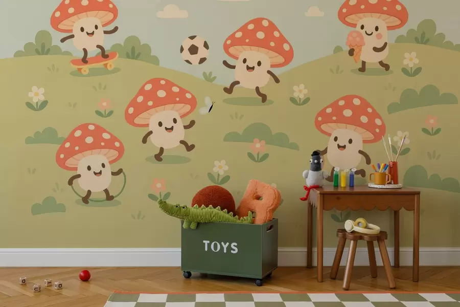 wall murals cheerful mushrooms fly agaric w04140