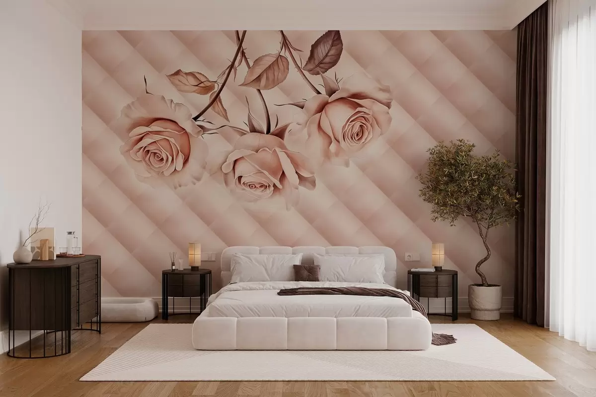 wall murals powder roses in retro style w04141
