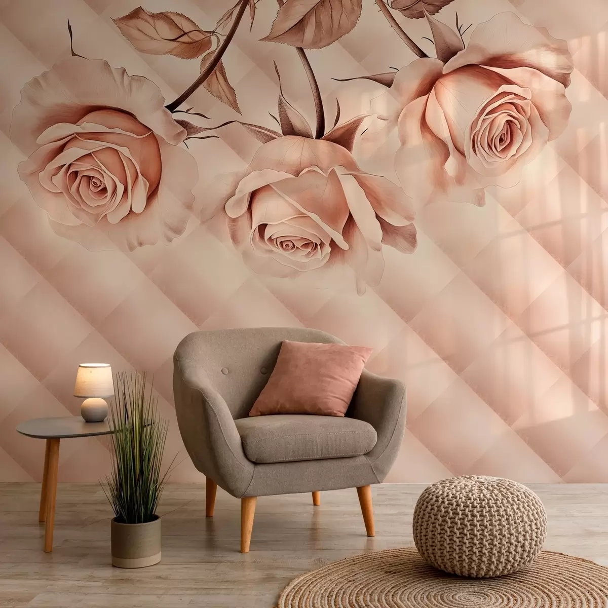 wall murals powder roses in retro style w04141