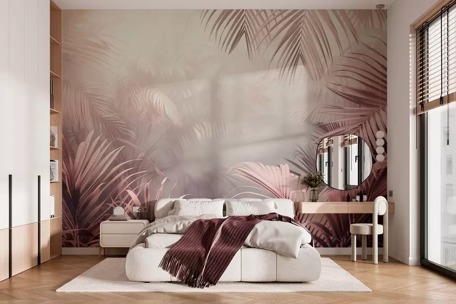 wall murals tropical jungle with a pink tint w04142