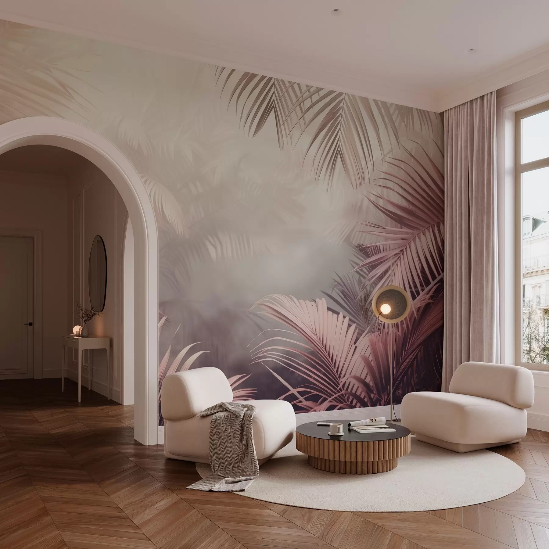 wall murals tropical jungle with a pink tint w04142