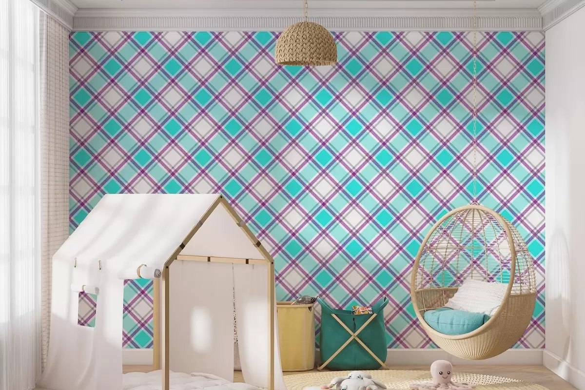 wall murals checkered pattern in blue tones w04167