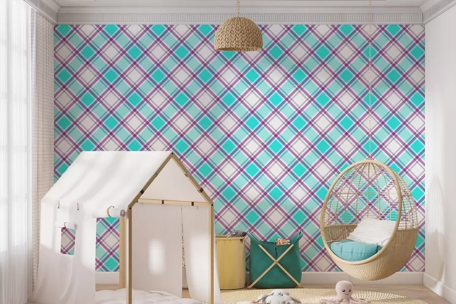 wall murals checkered pattern in blue tones w04167