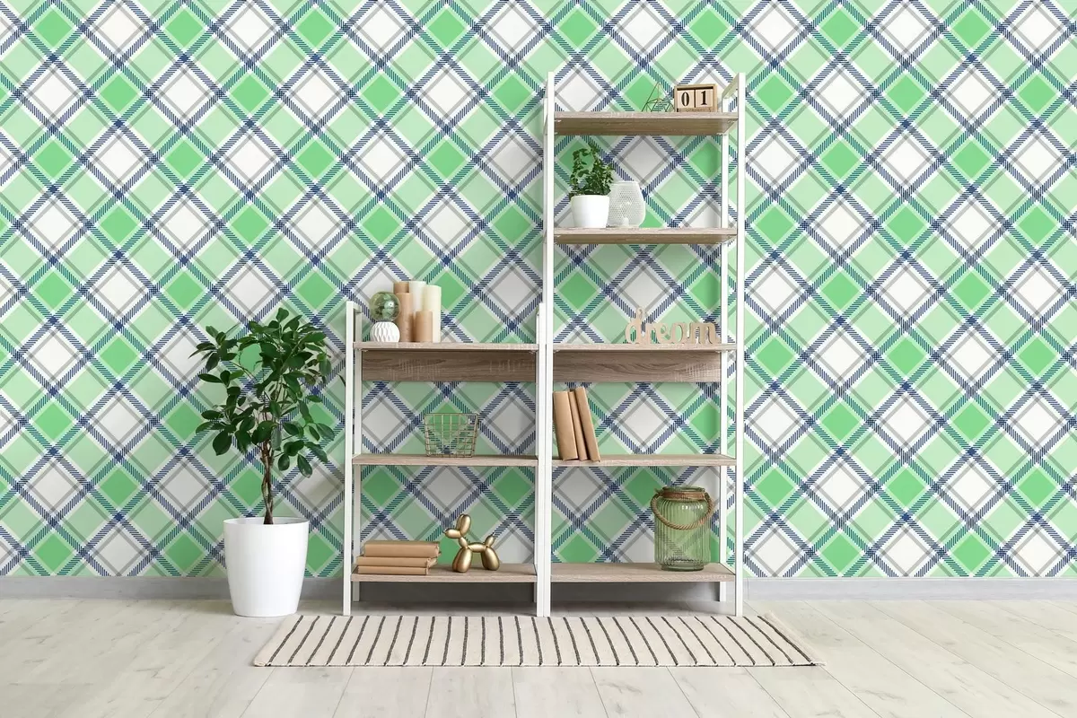 wall murals checkered pattern in green tones w04167v2