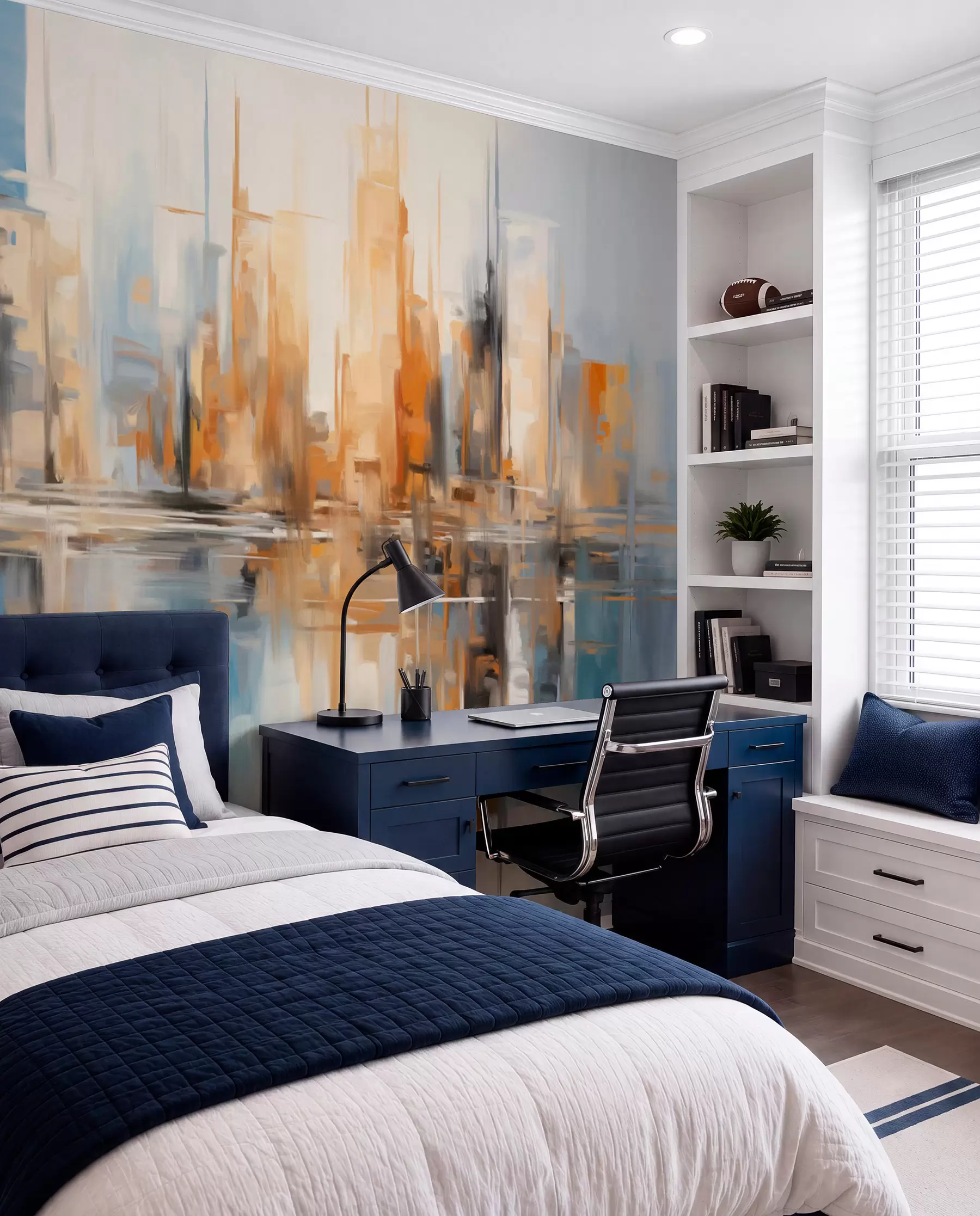 wall murals City in Amber and Blue w09207