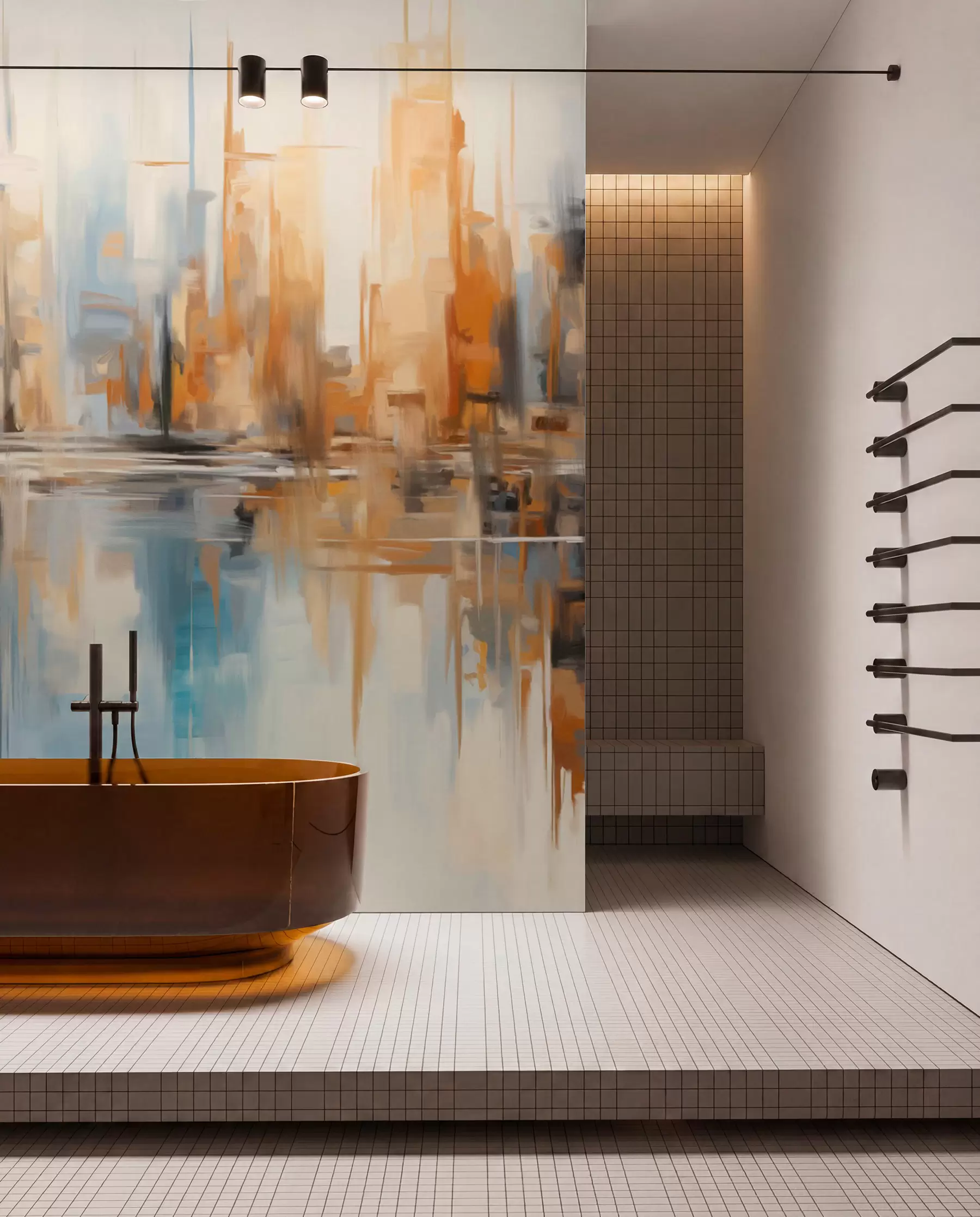 wall murals City in Amber and Blue w09207