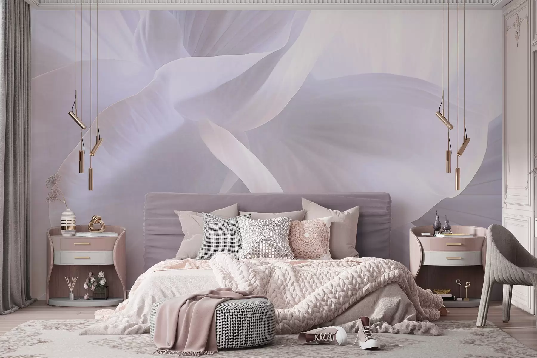 wall murals Abstract textured flower with delicate petals, soft lighting, elegant composition, minimalist aesthetic w09211