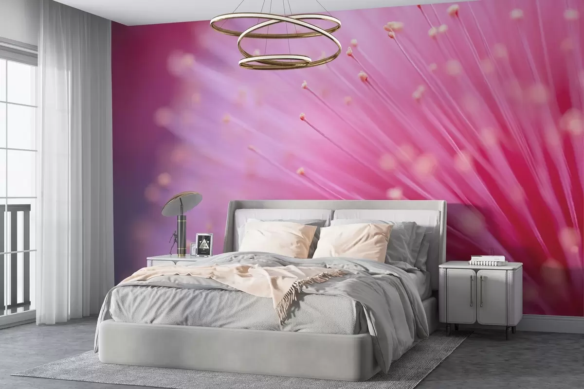 wall murals Pink flower stamens in macro, delicate abstraction w04154