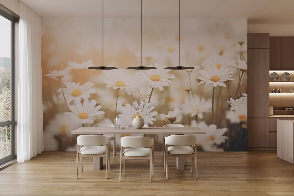 wall murals Wild daisies on a light background with soft focus effect w04161