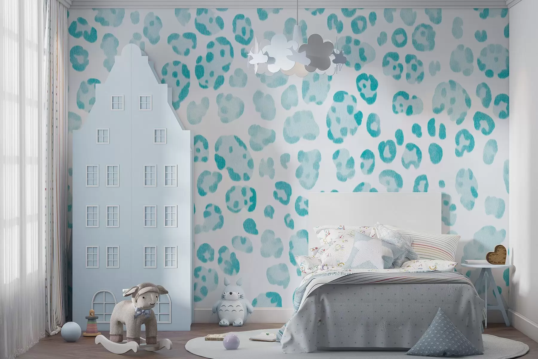 wall murals Leopard print, wool texture, blue color w04112