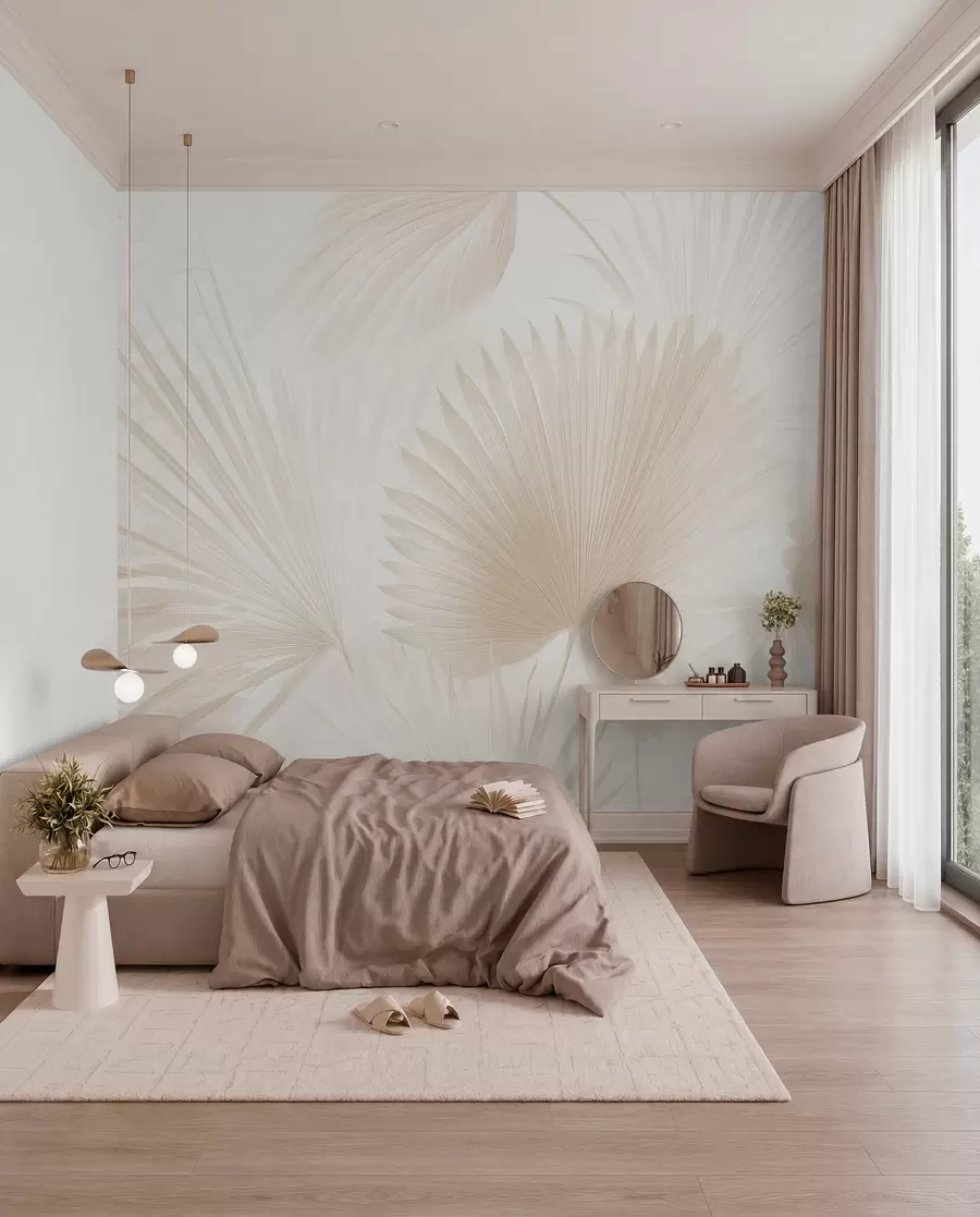 wall murals Soft tropical leaf fans on a light background w09084v1