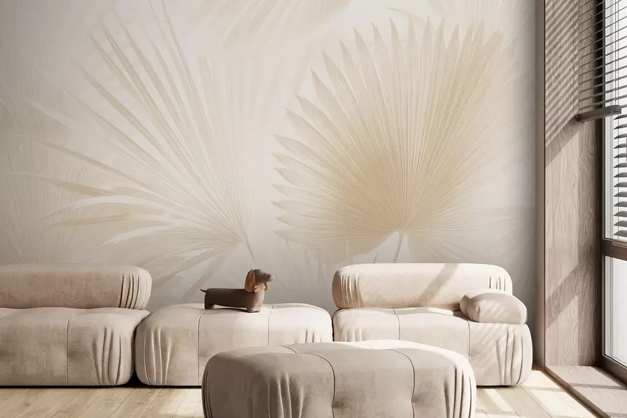 wall murals Soft tropical leaf fans on a light background w09084v1