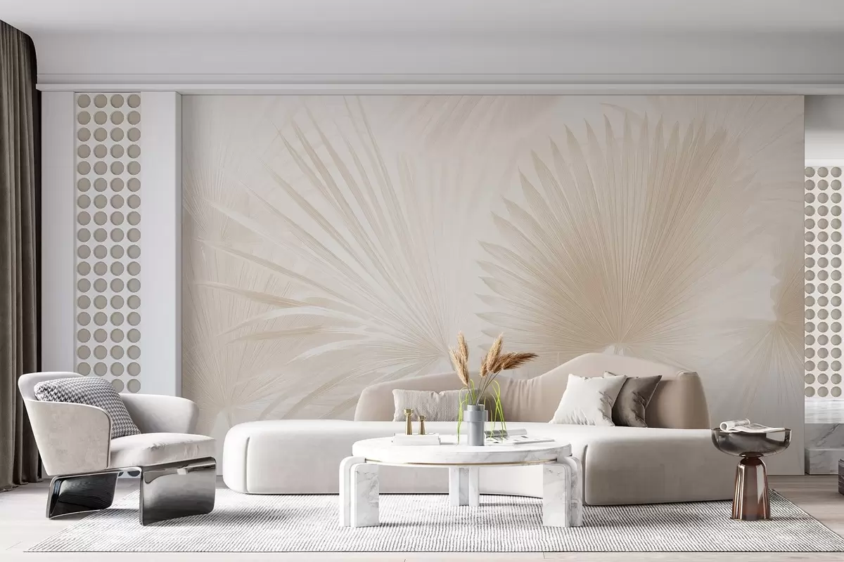 wall murals Soft tropical leaf fans on a light background w09084v1