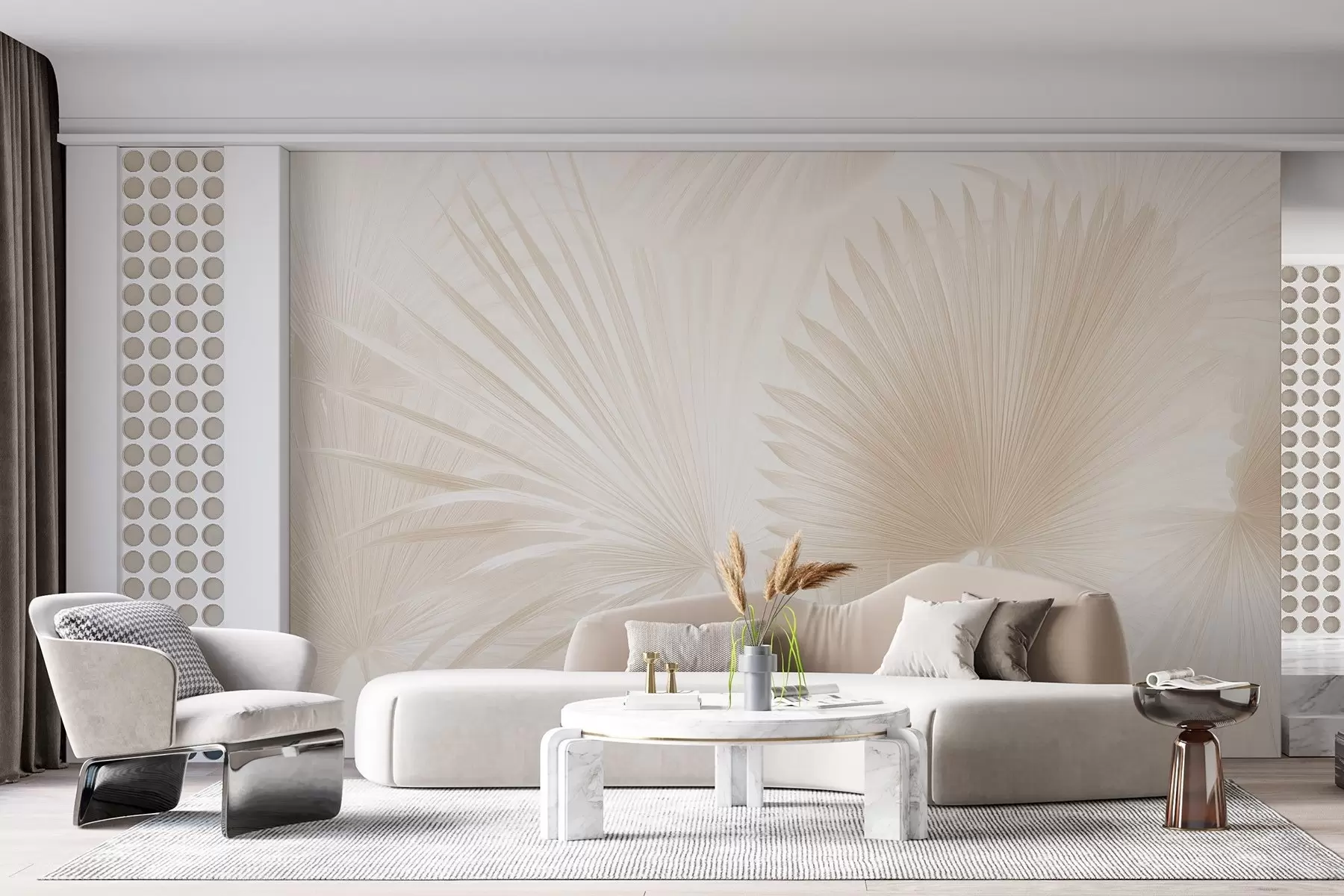 wall murals Soft tropical leaf fans on a light background w09084v1