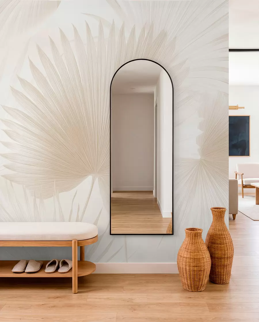 wall murals Soft tropical leaf fans on a light background w09084v1