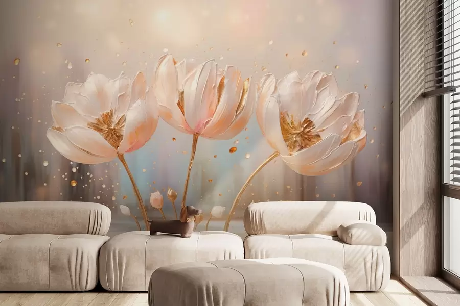 wall murals Delicate voluminous flowers at sunrise w09148