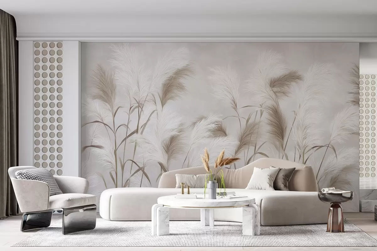 wall murals Elegant pampas grass blooms in gray and brown tones w09150