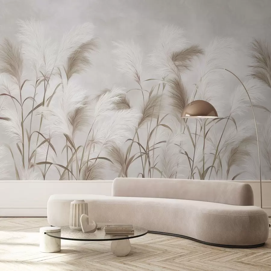 wall murals Elegant pampas grass blooms in gray and brown tones w09150
