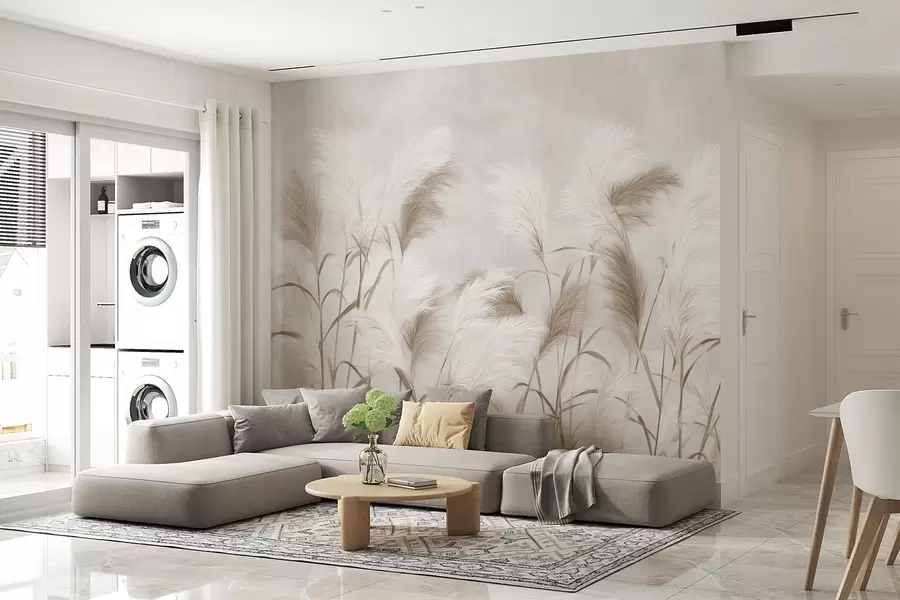 wall murals Elegant pampas grass blooms in gray and brown tones w09150