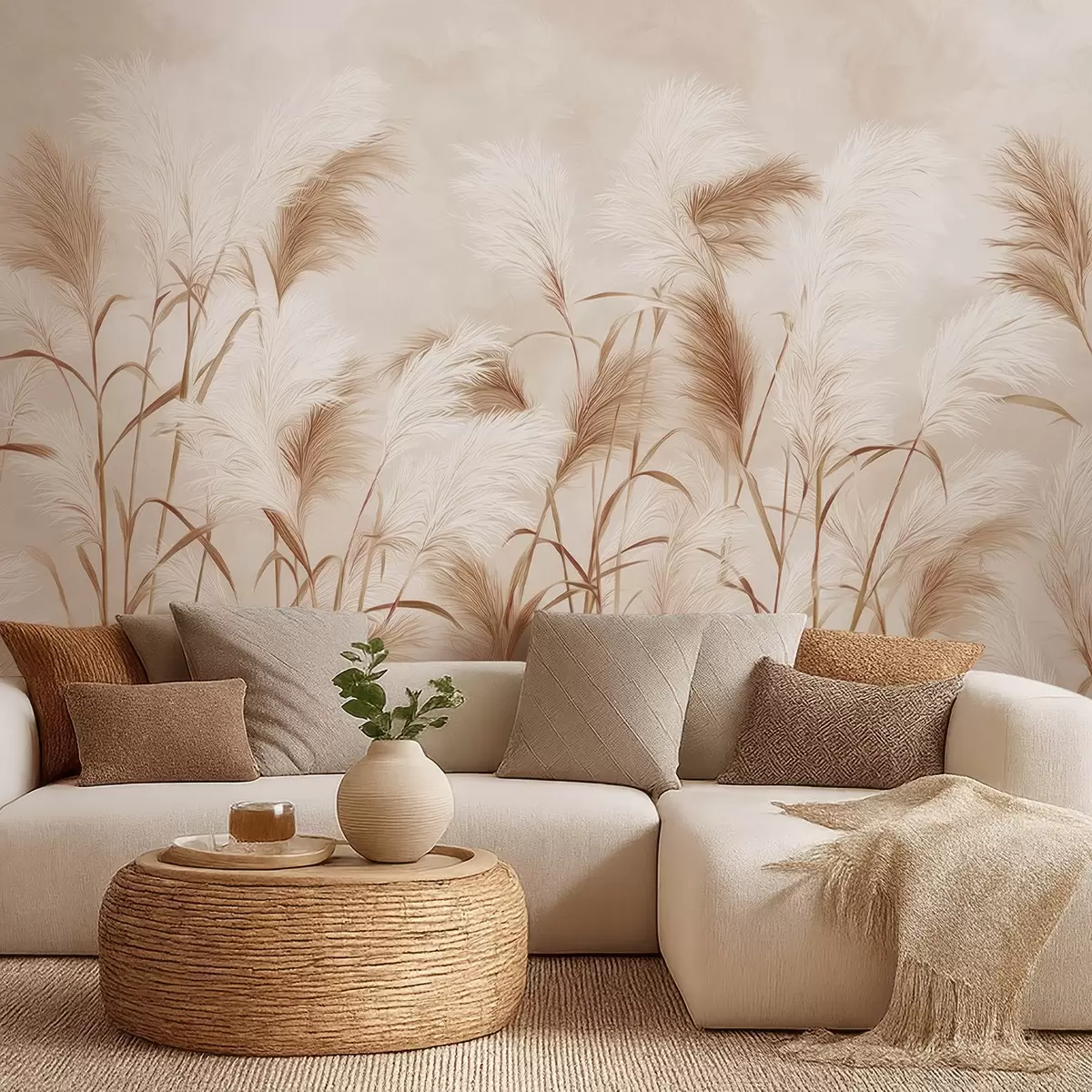 wall murals Elegant pampas grass blooms in soft beige and milky tones w09150v1