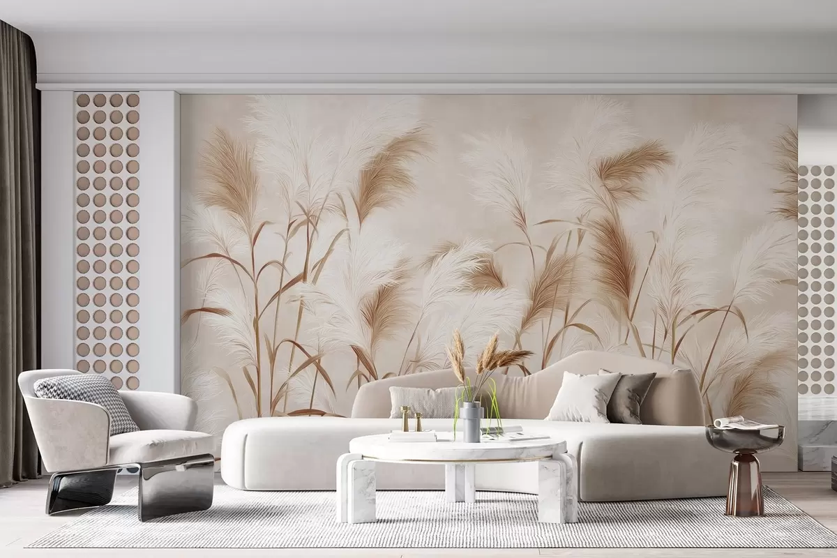 wall murals Elegant pampas grass blooms in soft beige and milky tones w09150v1