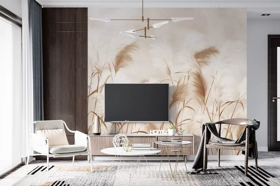 wall murals Elegant pampas grass blooms in soft beige and milky tones w09150v1