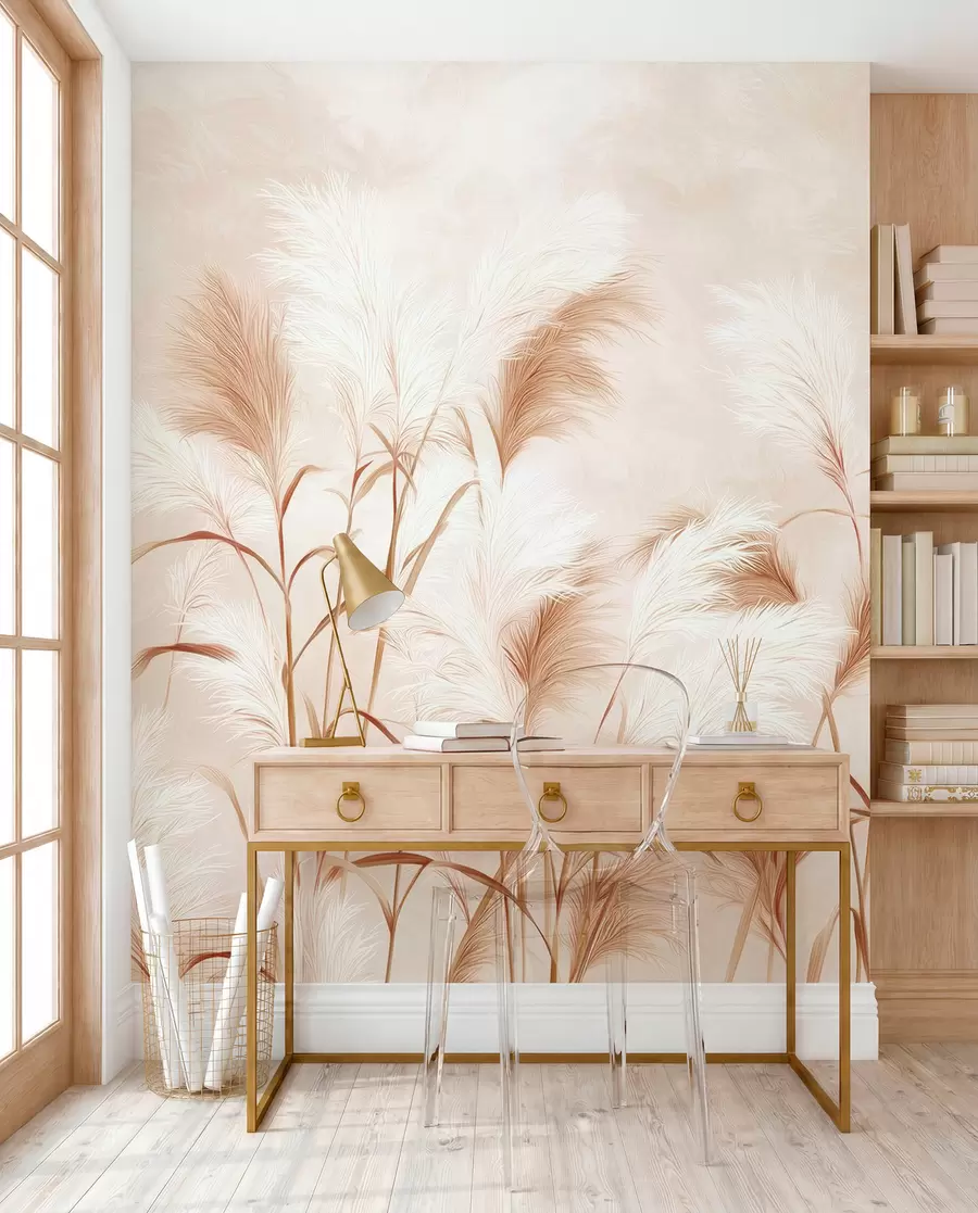 wall murals Elegant pampas grass blooms in soft beige and milky tones w09150v1