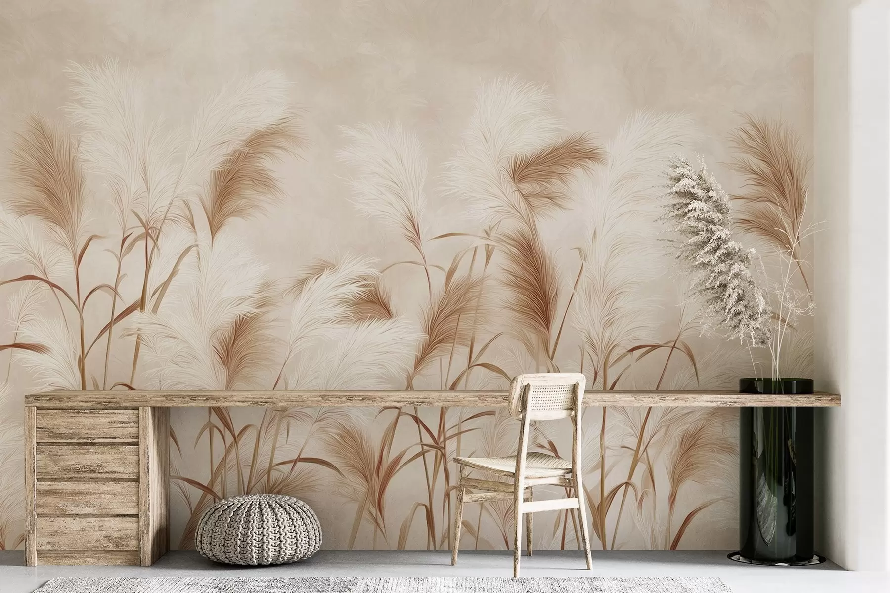 wall murals Elegant pampas grass blooms in soft beige and milky tones w09150v1
