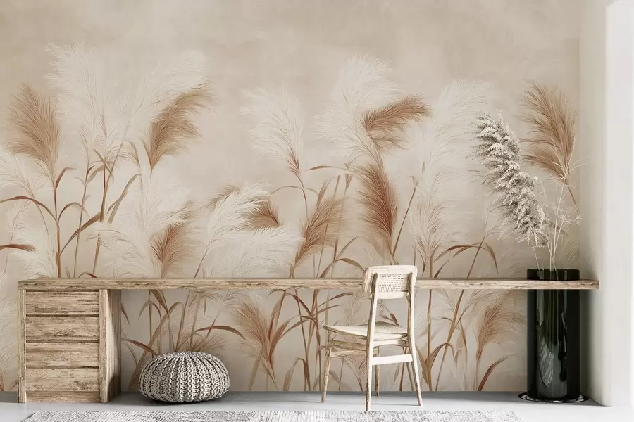 wall murals Elegant pampas grass blooms in soft beige and milky tones w09150v1