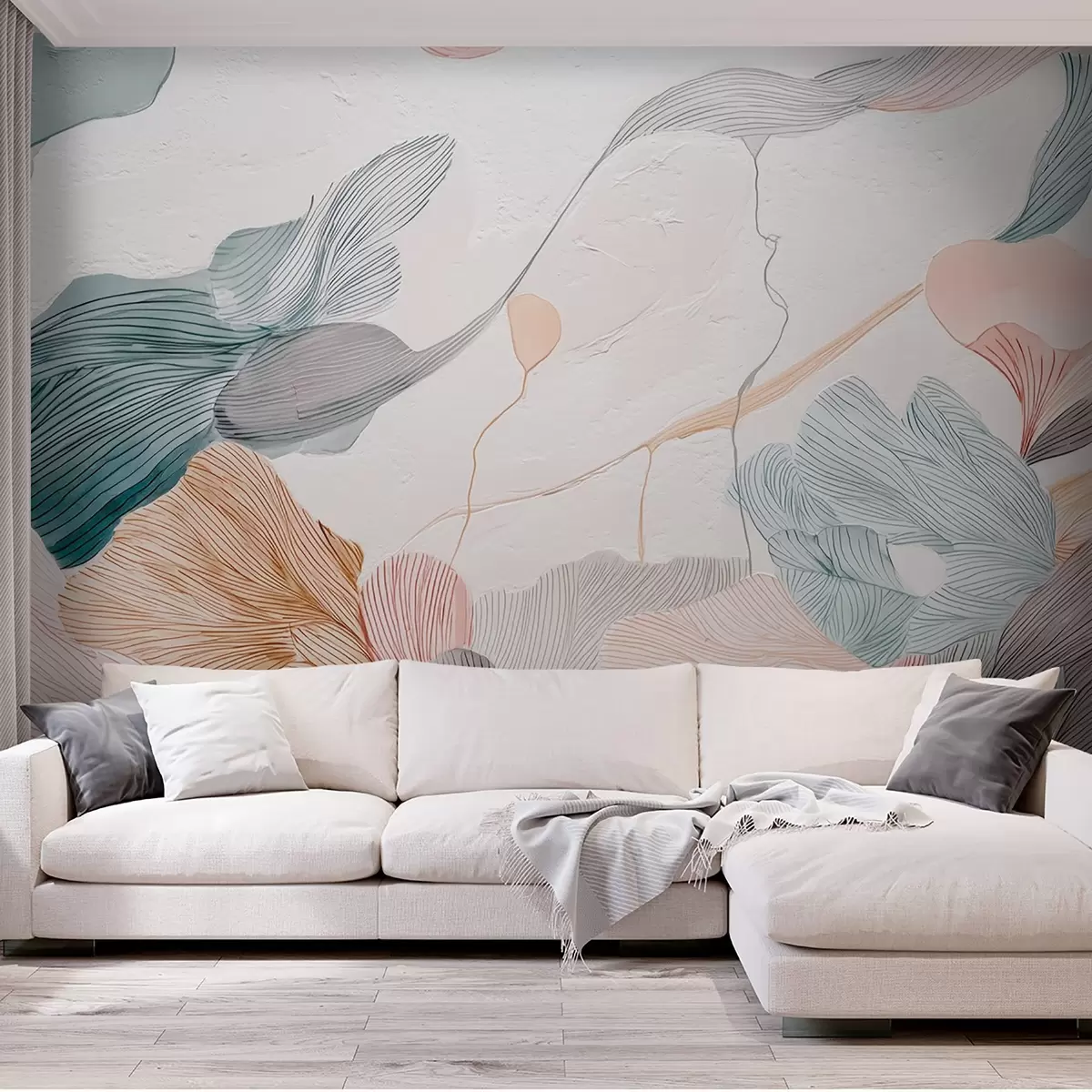 wall murals Abstract graphic leaves in warm pastel tones w09222